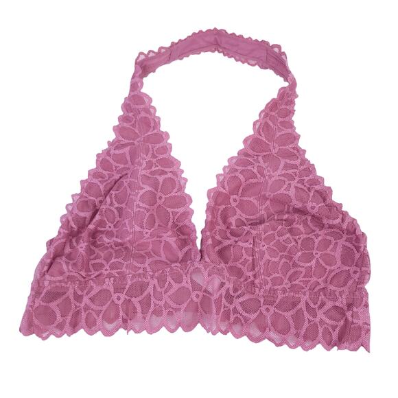 PINK Victoria's Secret Lace Bralette Large A-C Halter Pink Lacey Sexy Open Back - Picture 1 of 4